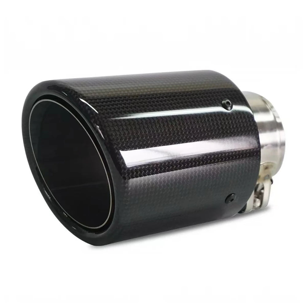 Car Universal Modiflcation Stainless Steel Single Glossy Curly Bevel Edge Exhaust Pipe Full Fibe - Automotive LED Light