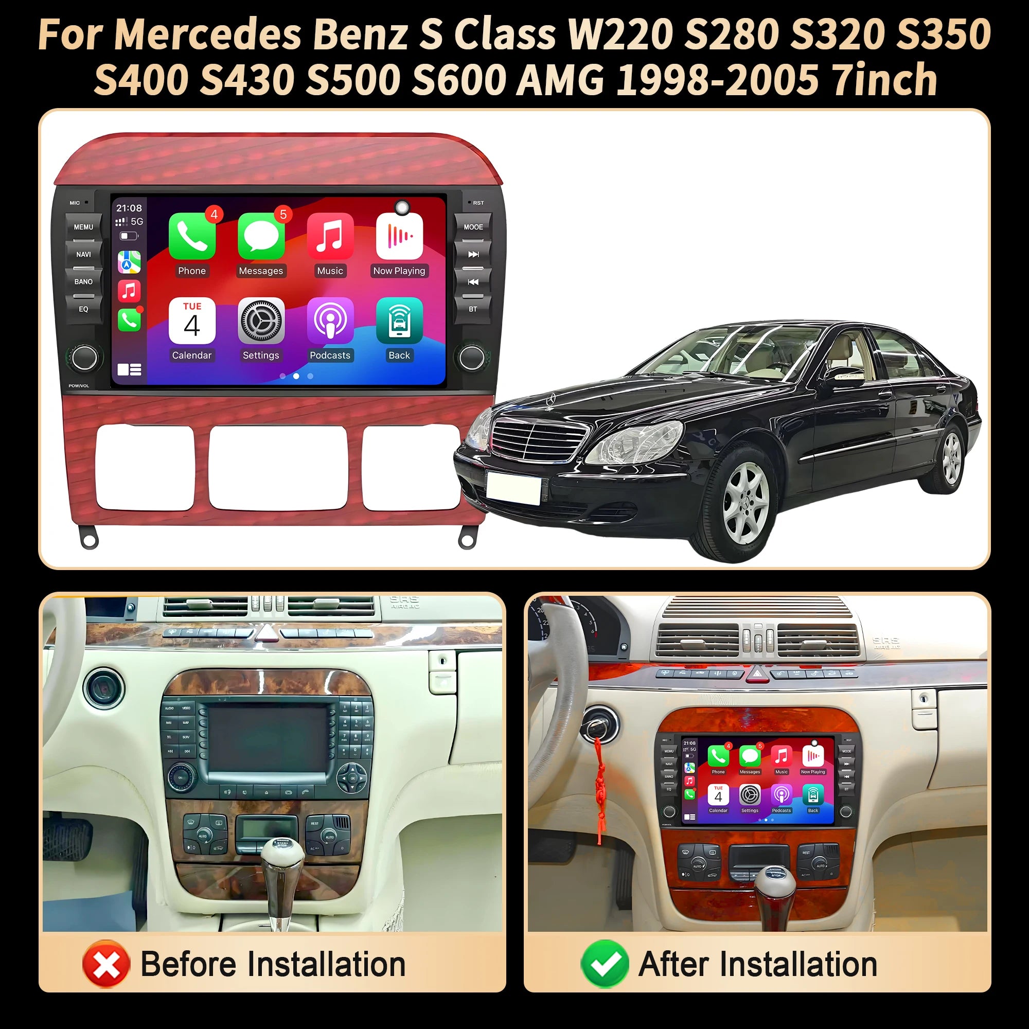 7 inch Car Radio For Mercedes Benz S Class W220 S280 S320 S350 S400 S430 S500 S600 AMG 199