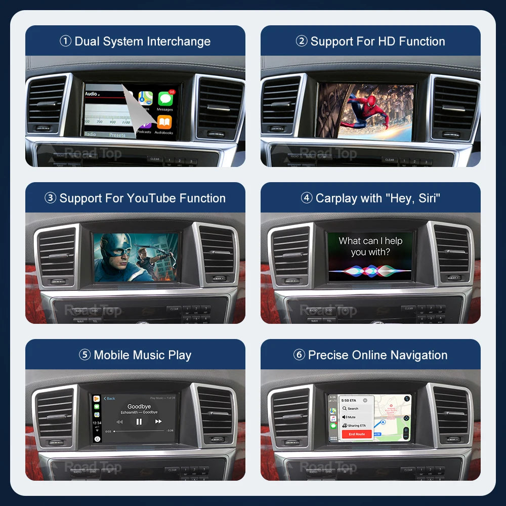 Road Top Wireless CarPlay Android Auto for Mercedes Benz ML GL W166 X166 2012-2015, with M | AUTOKITSHOP