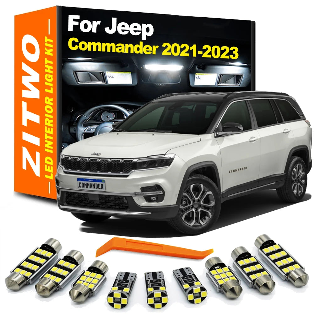 ZITWO 16Pcs For All New Jeep Commander 2021 2022 2023 LED Interior Dome Reading Map Trunk Light LED Bulb Kit Canbus No Error