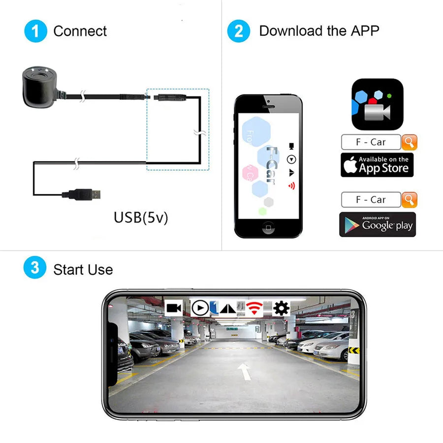 WiFi Car Backup Camera 720P Waterproof Front Side Vehicle Camera Night Vision Backup Parki