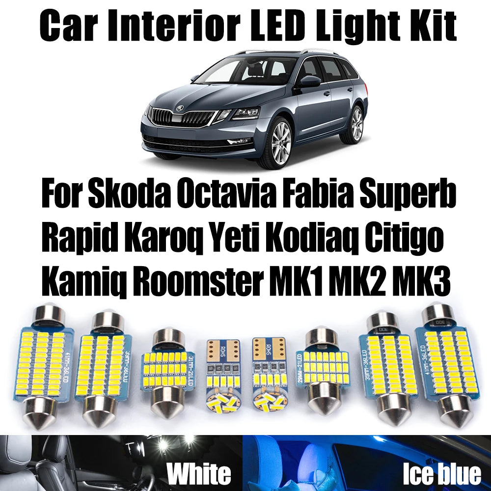 LED Interior Light Kit for Skoda Octavia Fabia Superb Rapid Karoq Yeti Kodiaq Citigo Kamiq Roomster MK1 MK2 MK3 Car C...