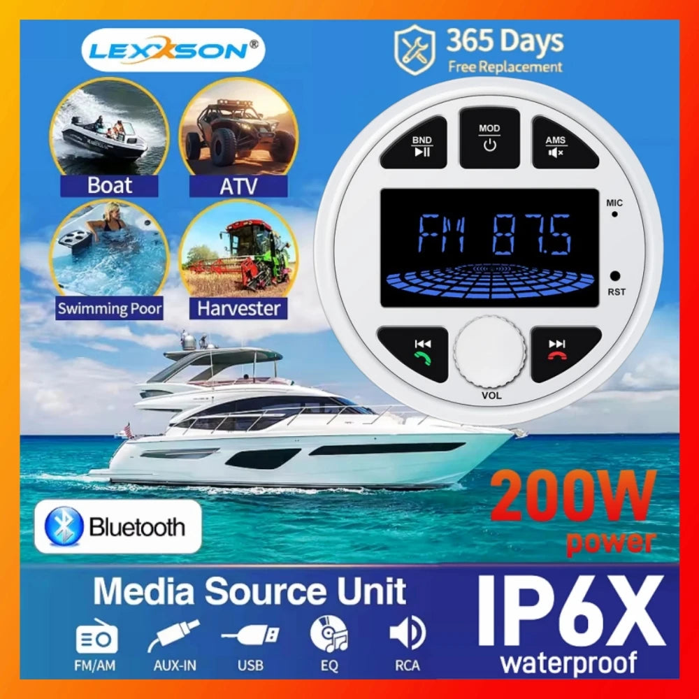 Boat Radio Media Player Marine Stereo MP3 Waterproof Bluetooth Audio Radio FM AM Receiver  | AUTOKITSHOP