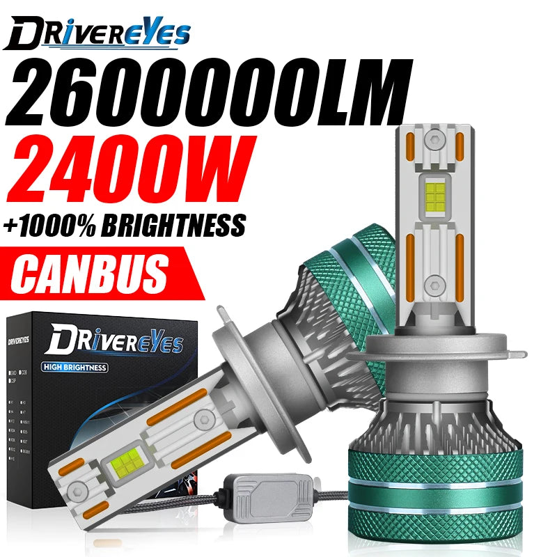 K5C H7 H4 LED 2600000LM 2400W Headlight H11 H3 H8 H1 9005 9006 HB3 HB4 9012 HIR2 H9 5570 C