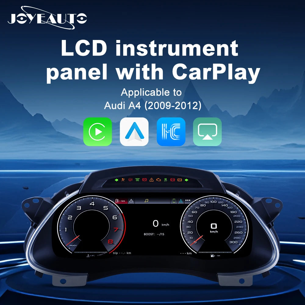 12.3" Car LCD Digital Instrument Panel for 2009-2012 Audi A4 Dashboard Odometer Speedometer Virtual Cluster - CarPlay An