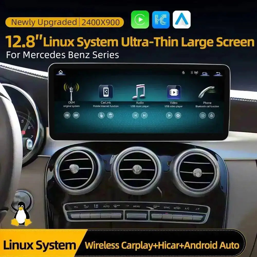 12.8inch Car Radio Carplay Android Auto Linux System For Mercedes Benz C Class GLC X253 W2 | AUTOKITSHOP