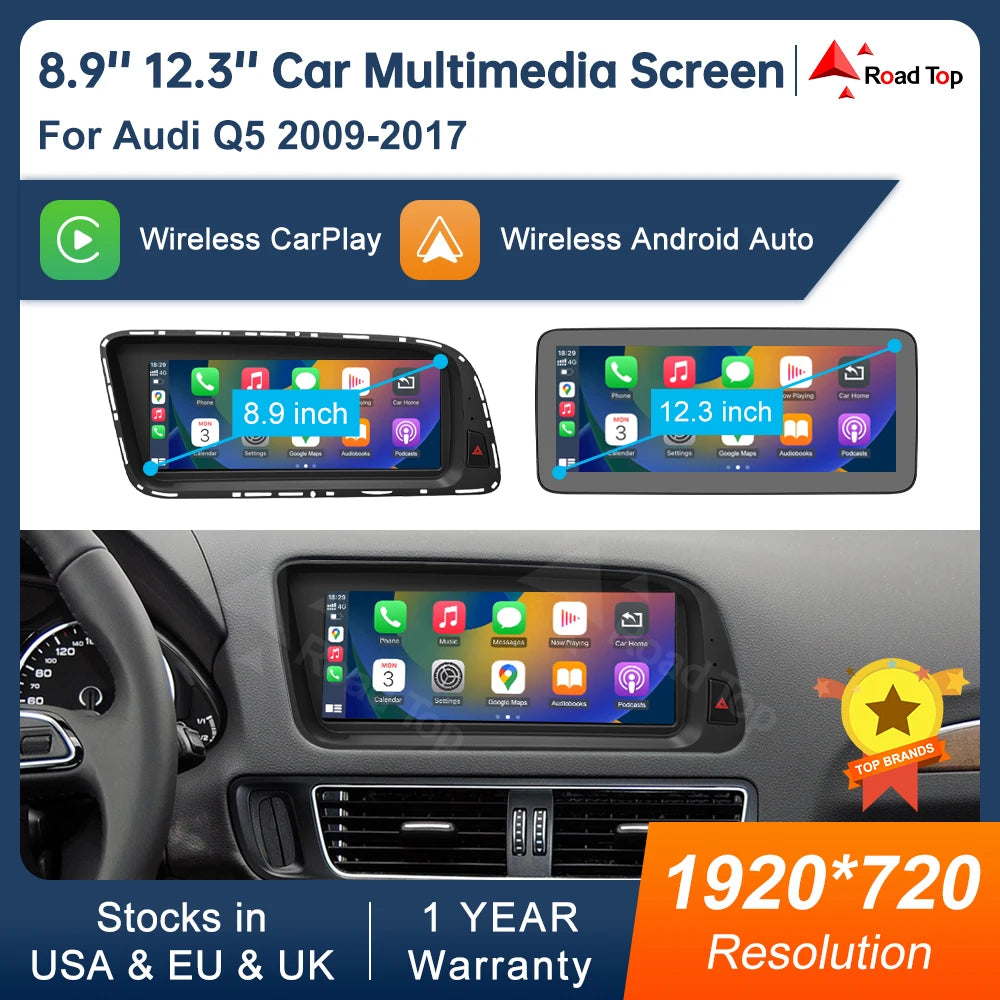 8.9 Inch 12.3"" Multimedia Display Touch Screen For Audi Q5 2009-2017 Airplay Miracast Fun | AUTOKITSHOP