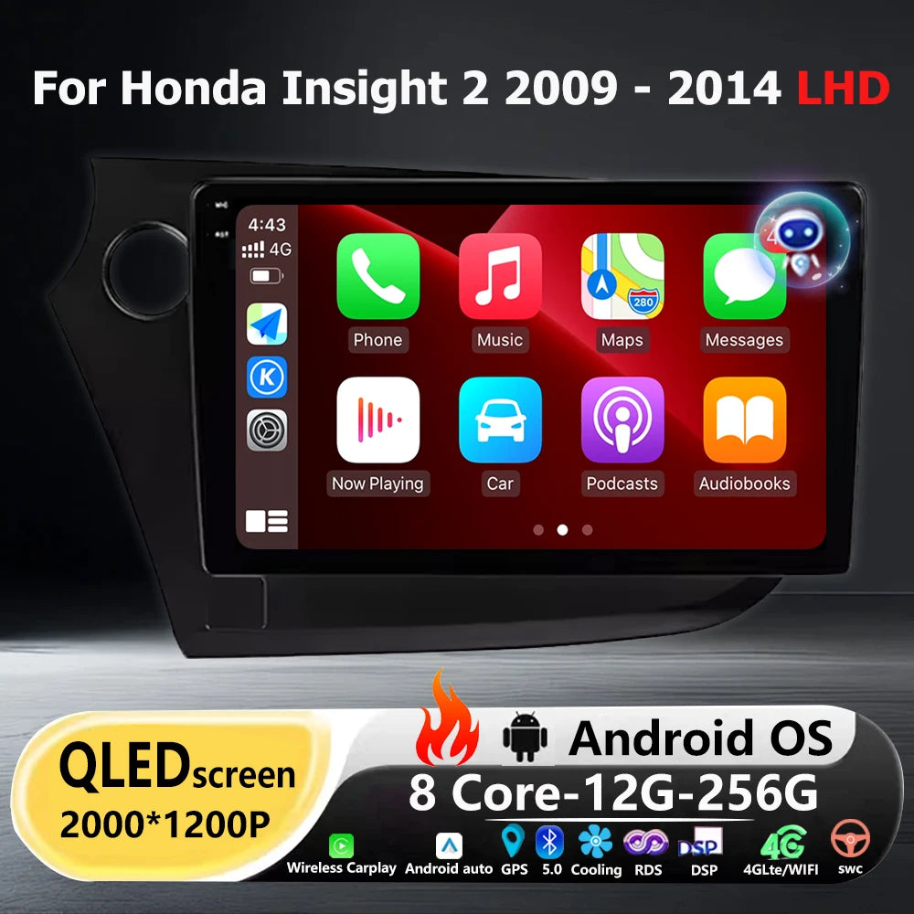 Android 16 Auto Carplay For Honda Insight 2 2009- 2014 LHD Car Radio Multimedia Video Play