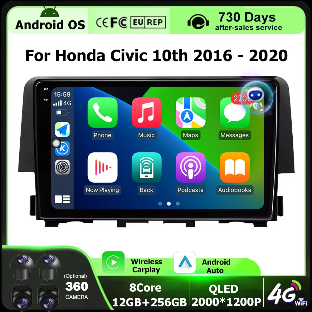 9 Inch For Honda Civic 10th 2016 - 2020 Android 16 Auto Car Radio Multimedia Player Naviga