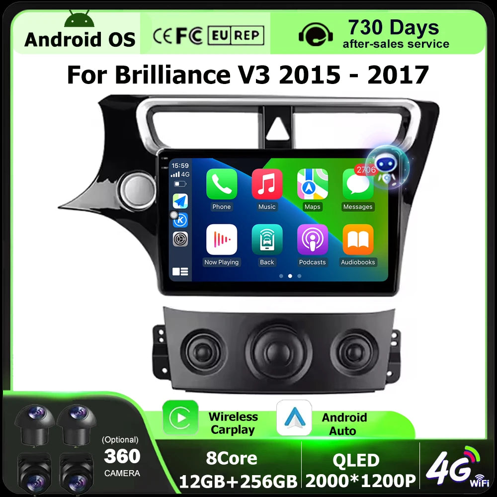 Wireless Carplay For Brilliance V3 2015-2017 Android 16 Auto Car Radio Multimedia Video Pl