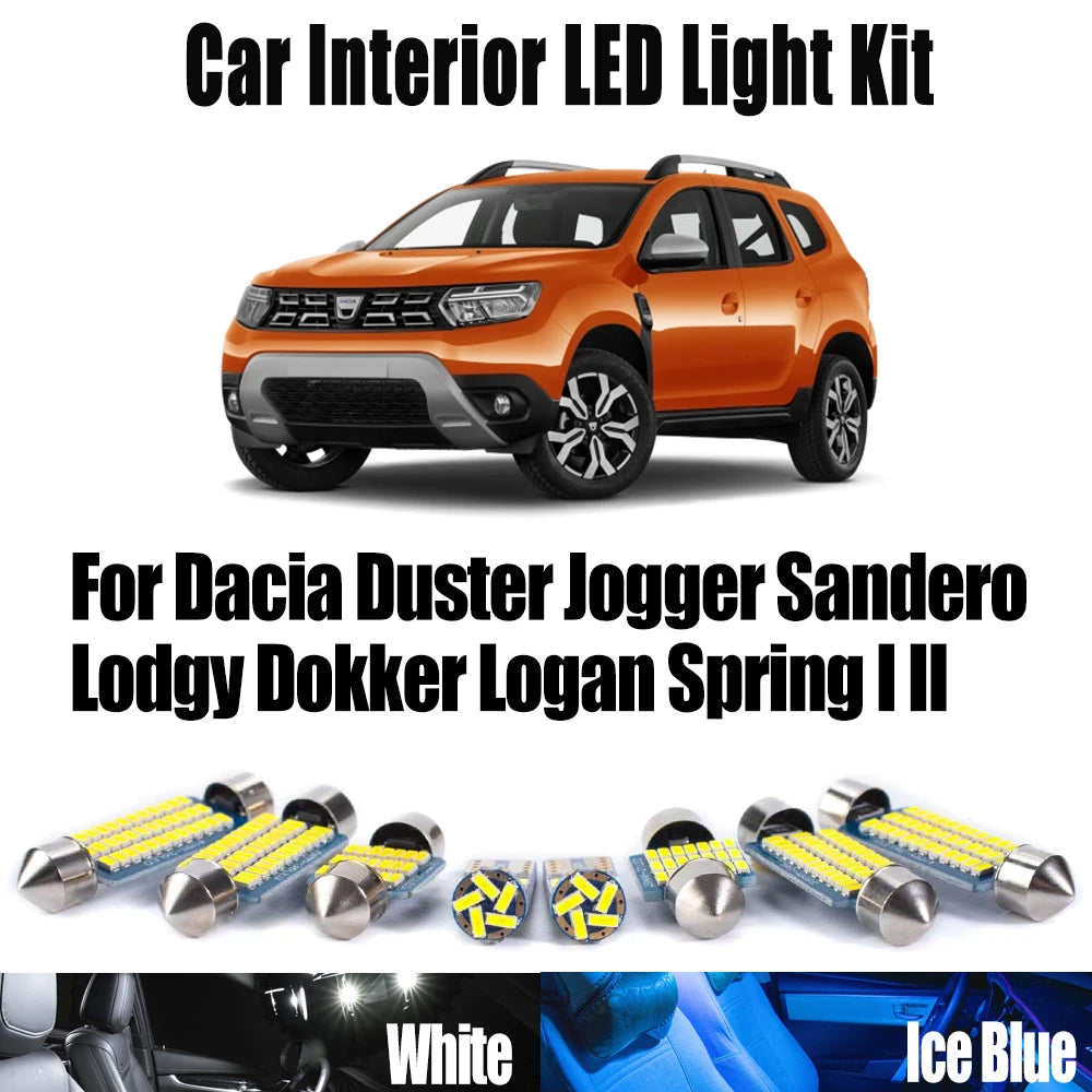 LED Interior Light Kit for Dacia Duster Jogger Sandero Lodgy Dokker Logan Spring I II MK1 MK2 MKI MKII Canbus Car Bul...