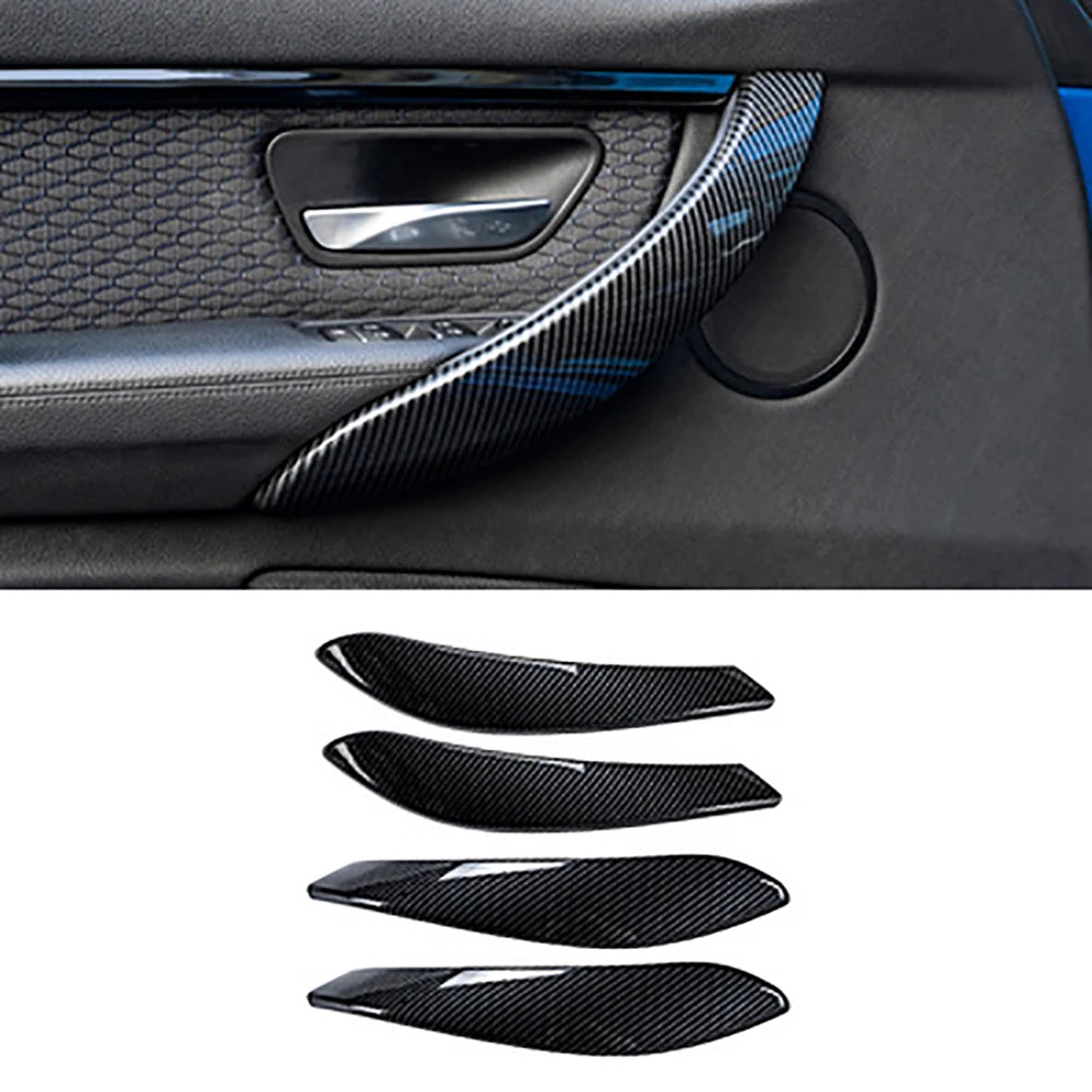 4x Carbon Fiber Style Door Handle Trim For 2013-2018 BMW F30 320i 325i 328i 335i