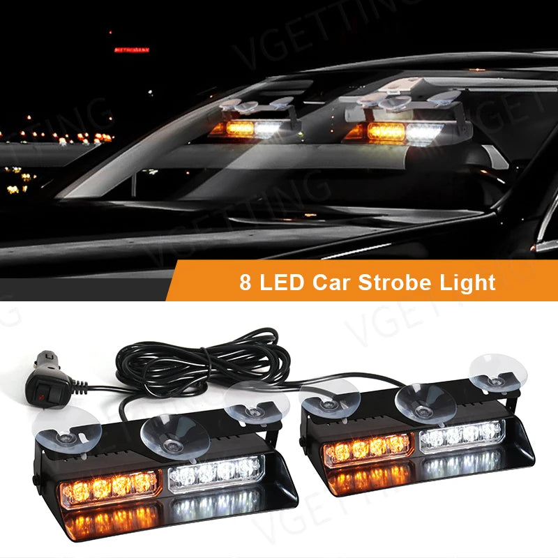 2-in-1 LED Car Strobe Lights For Emergency Flash Warning Lamp Windshield Bar 16 Beads Red  | AUTOKITSHOP