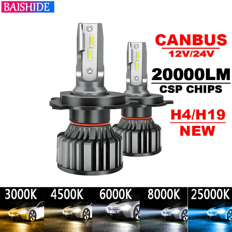 BAISHIDE Car Lights H4 H19 CANBUS LED H7 20000LM H11 Lamp for Car Headlight Bulbs H1 H3 H9 9005 9006 HB3 HB4 Fog Light 12V 24V