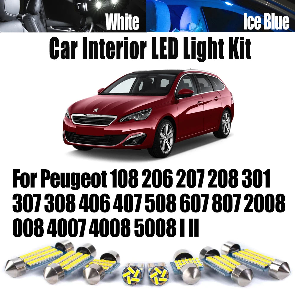 LED Interior Light Kit for Peugeot 108 206 207 208 301 307 308 406 407 508 607 807 - Canbus Error-Free Bulbs | AUTOKI...