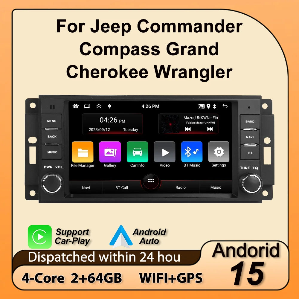 For JEEP Grand Cherokee Liberty Wrangler Chrysler 2002-2006 Android 15 64G Car Radio Centr