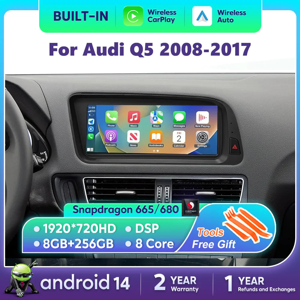256G Wireless Carplay For Audi Q5 2008-2017 Car Radio Screen Android Auto Multimedia Playe