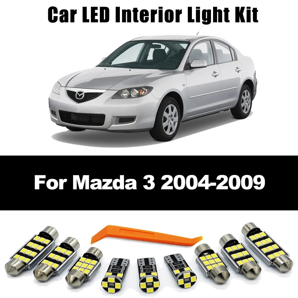 8Pcs LED Bulbs Interior Reading Dome Map Trunk Glove box Light Kit For Mazda 3 Mazda3 2004 2005 2006 2007 2008 2009 Accessories