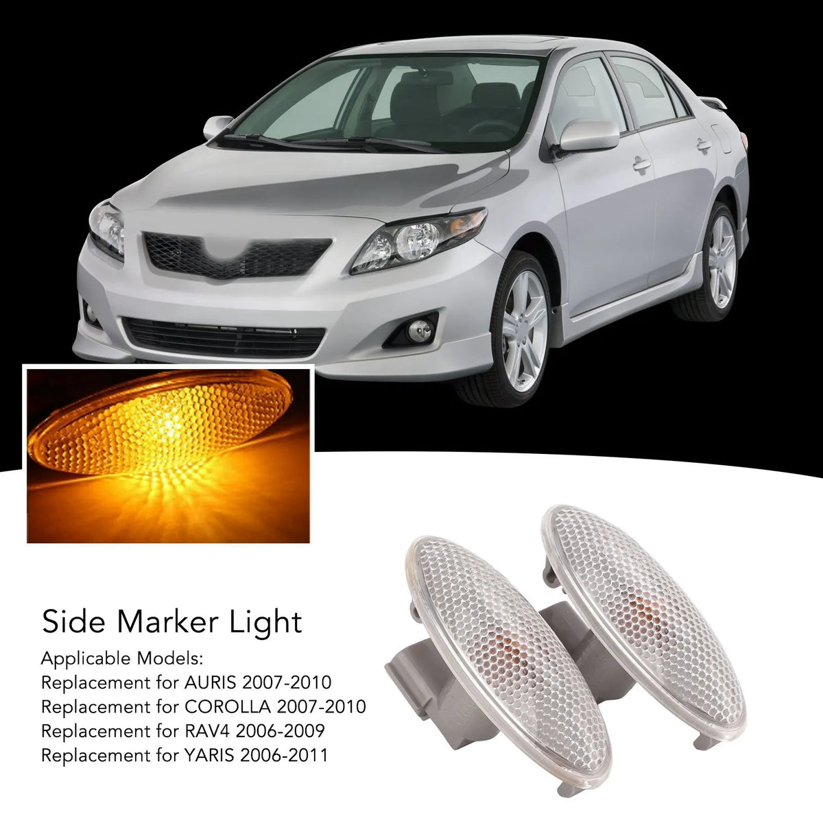 2pcs Side Marker Light Amber Turn Signal Lamp Replacement for Corolla Camry Yari for Corolla Camry RAV4 - Canbus LED Car