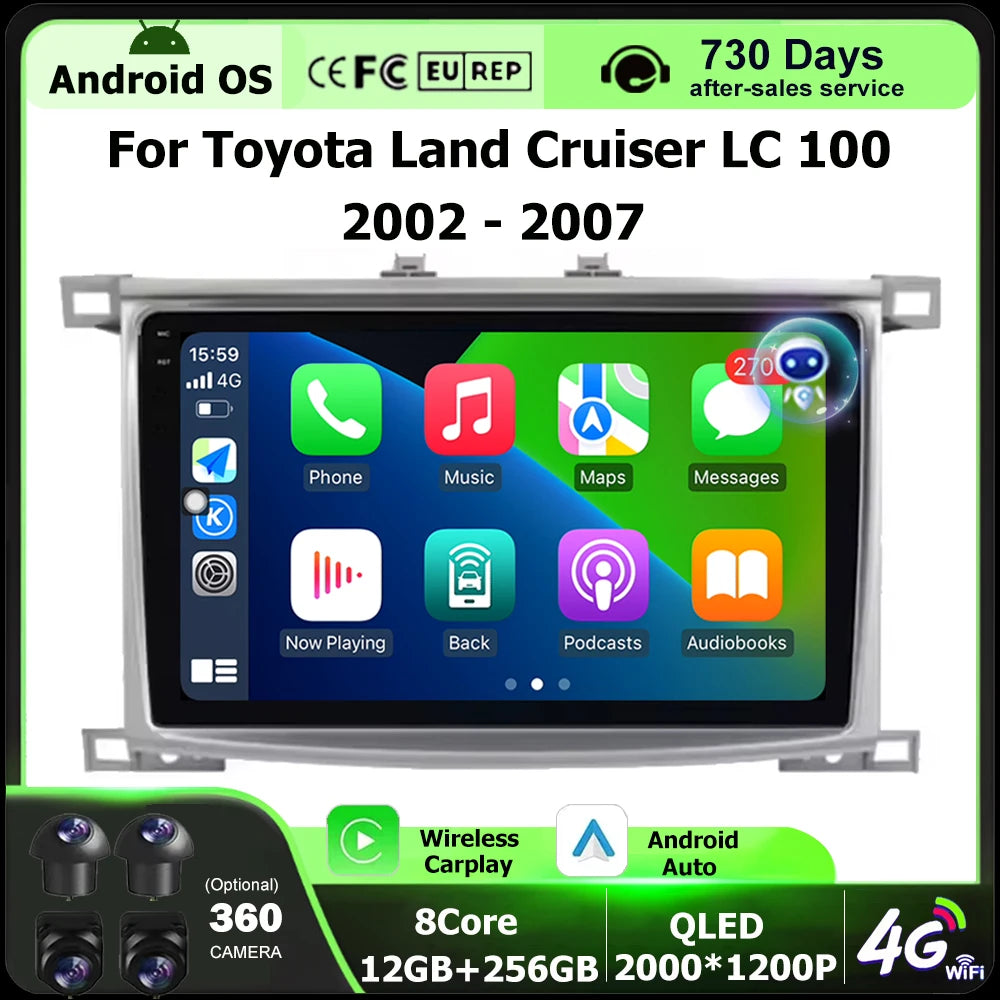 Android 16 Auto For Toyota Land Cruiser LC 100 2002 - 2007 For Lexus LX470 J100 2 II 2002