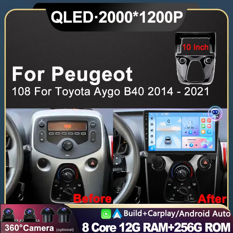 Android 16 Car Player Car Radio for Peugeot 108 for Toyota Aygo B40 2014 - 2021 for Citroe | AUTOKITSHOP