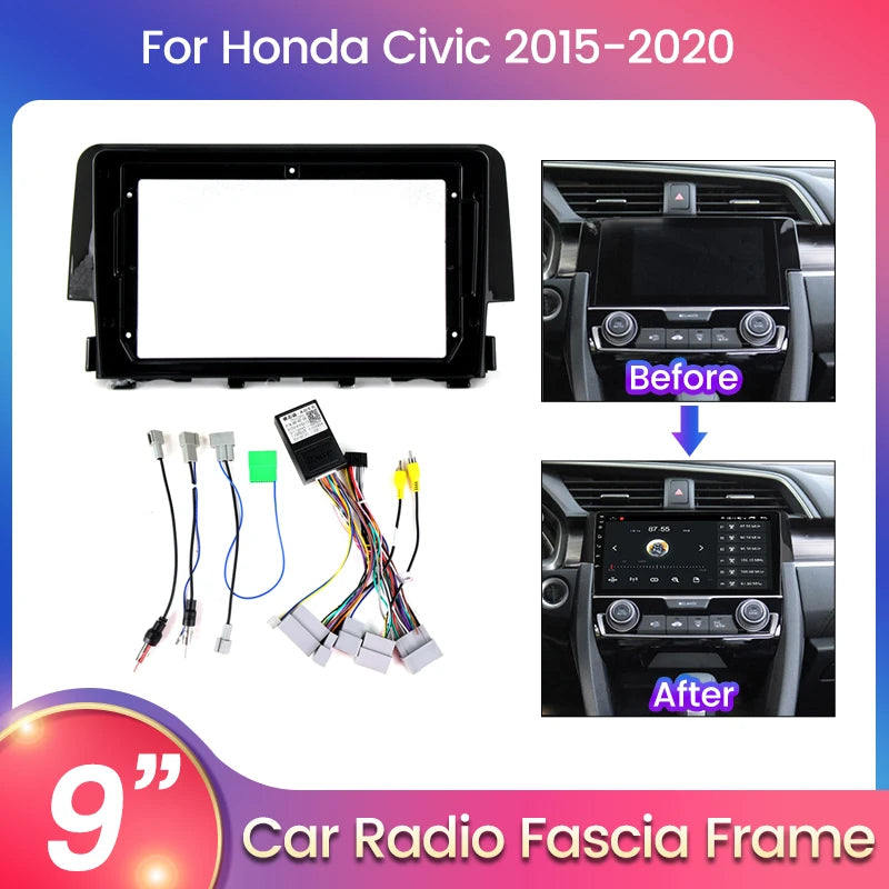 2 Din Car Radio Frame for Honda Civic 2015 2016 2017 2018 2019 2020 DVD 9 Inch Fascia Dash | AUTOKITSHOP
