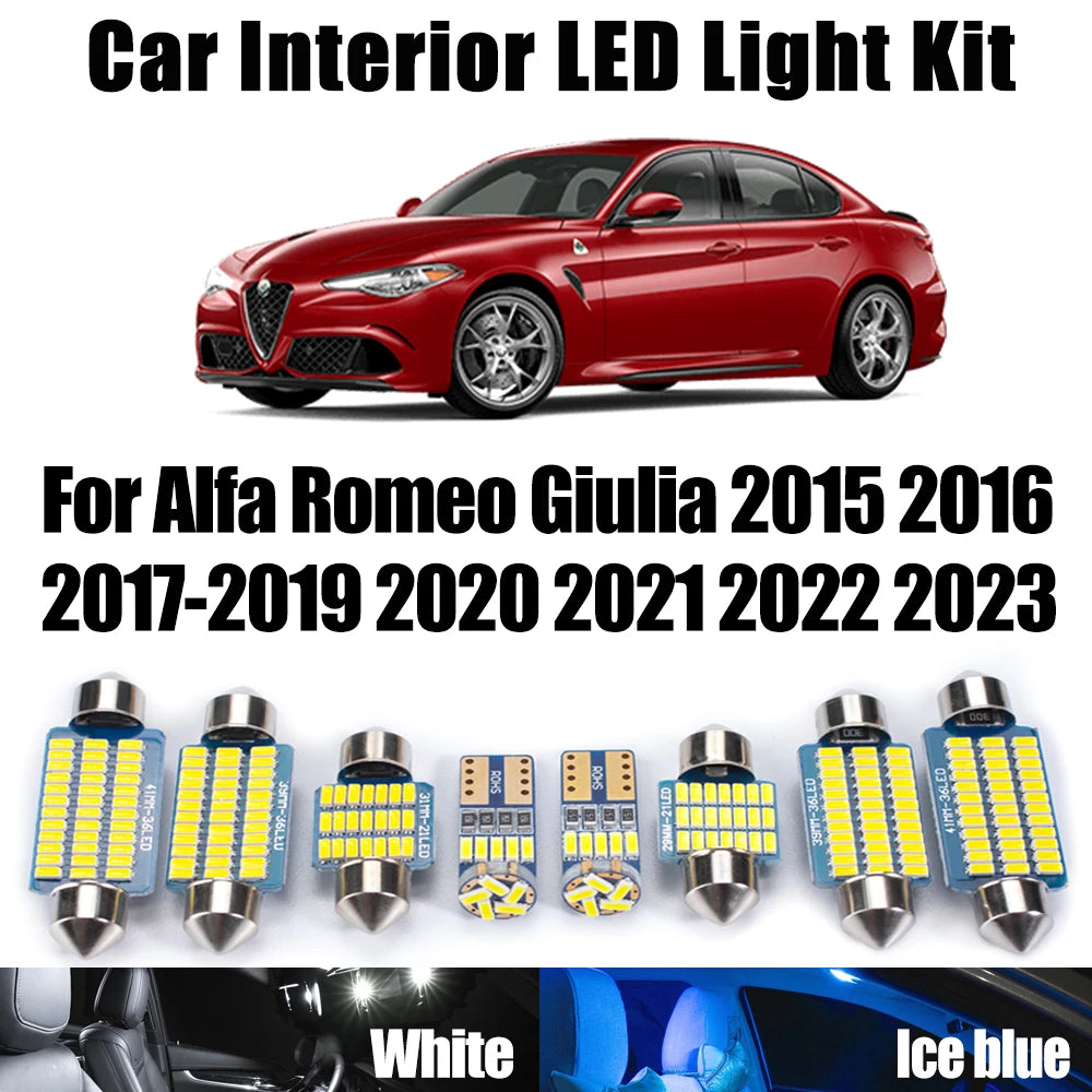 11-Piece LED Interior Light Kit for Alfa Romeo Giulia 2015- 2019 - Canbus Dome Map Door Trunk Bulbs | AUTOKITSHOP