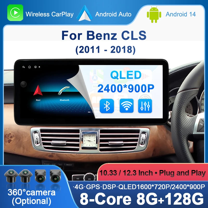 Android 14 Wireless CarPlay For Benz CLS 2011-2018 Right Hand Drvie Multimedia Player Navi