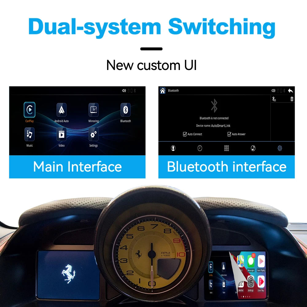 Wireless CarPlay Android Auto Retrofit Interface for Ferrari 488/F12 - Mirroring USB Video Flash Play Support OEM Mic Ca