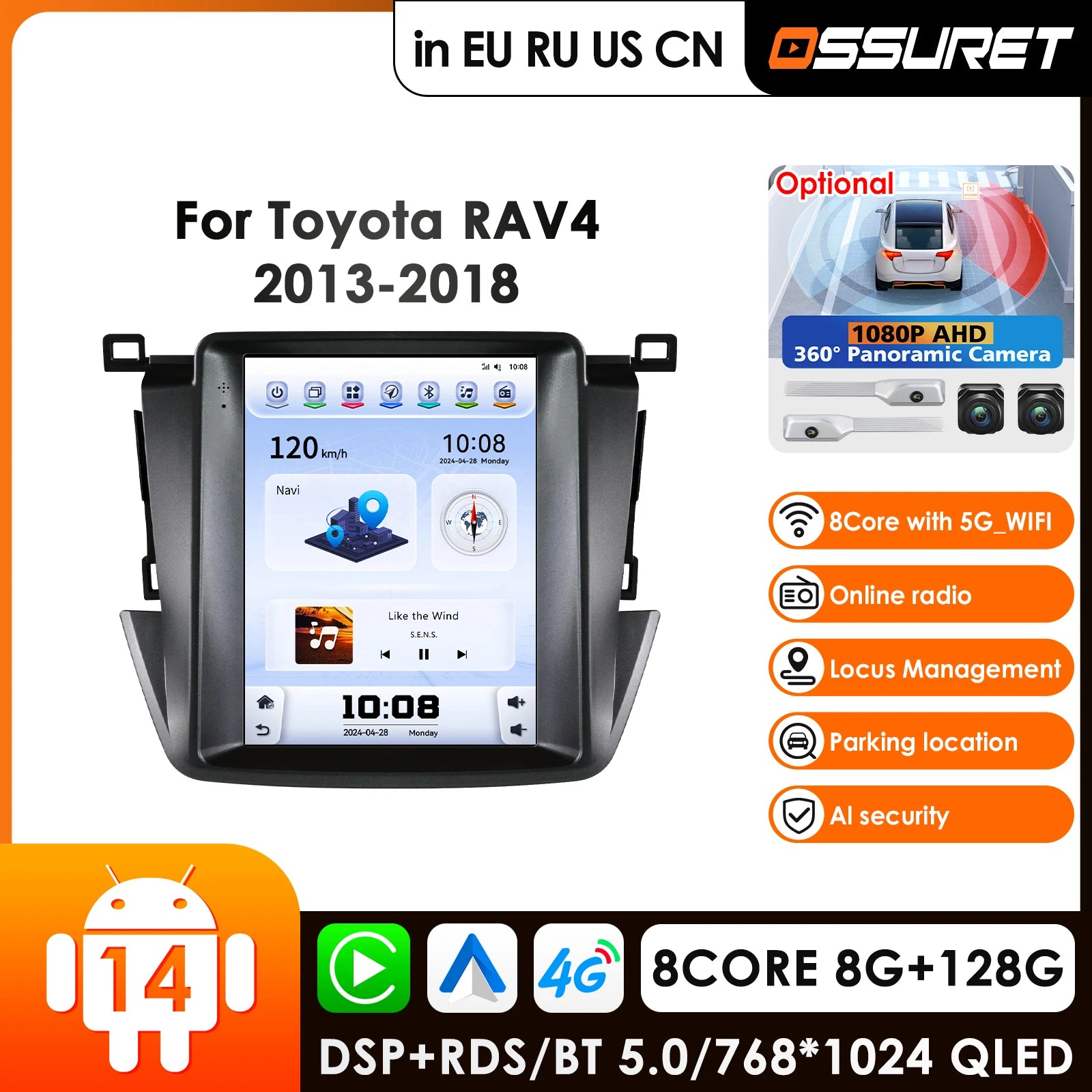 9.7" Car Radio GPS 4G Wireless Carplay Android Auto Multimedia Player for Toyota RAV4 2013-2018 - Video Intelligent Scre