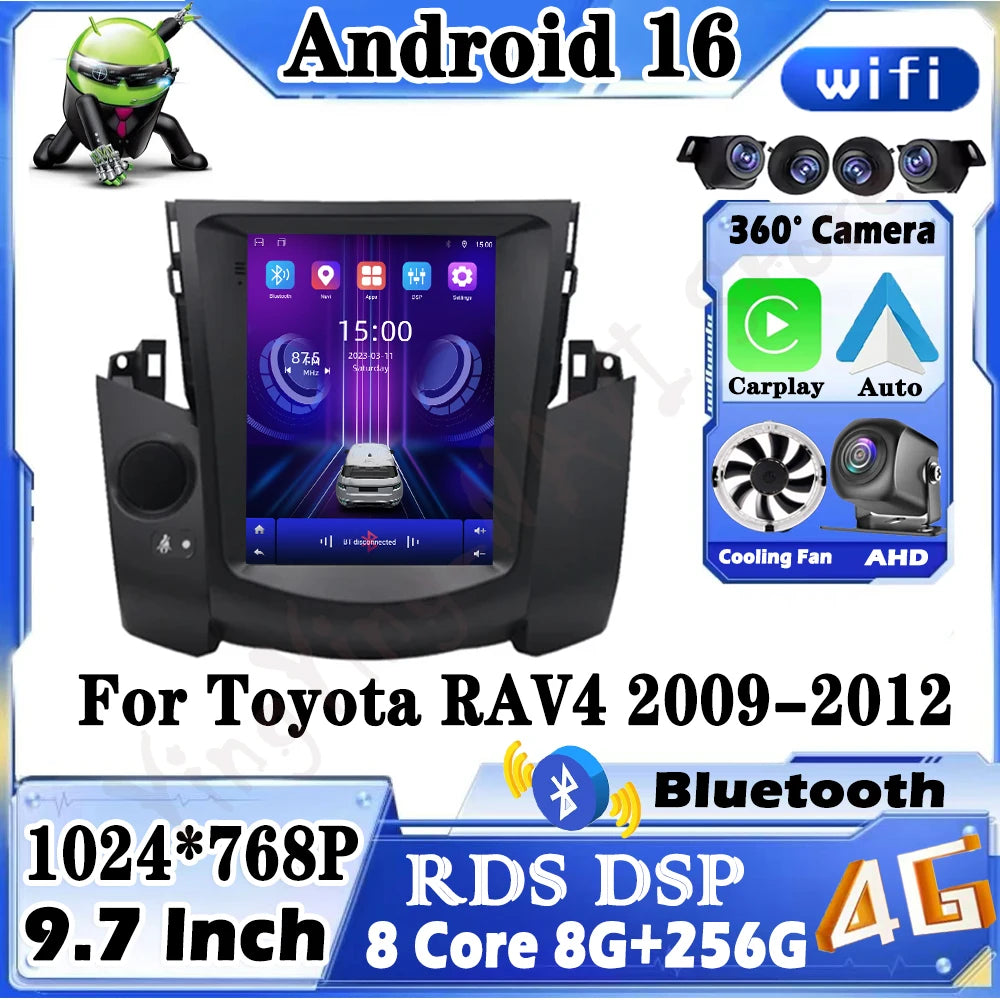 For Toyota RAV4 2009-2012 Carplay Car Radio Multimedia Video Player Android 16 Auto WIFI G
