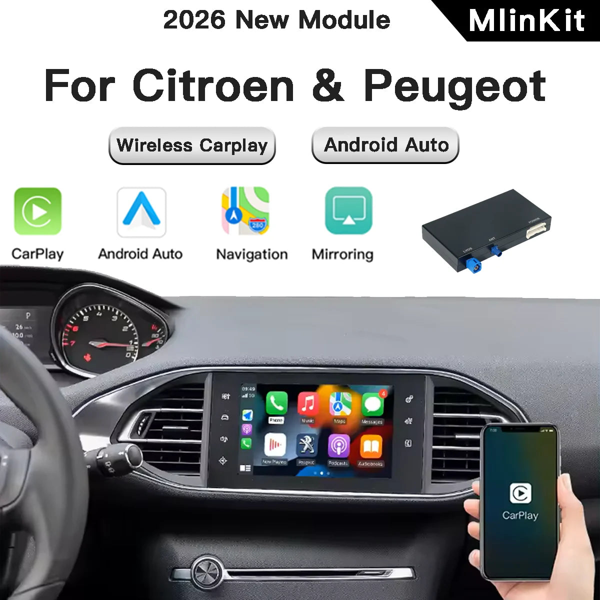Wireless Carplay Module For Peugeot Citroen Android auto adapter 208 2008 308 3008 508 C4