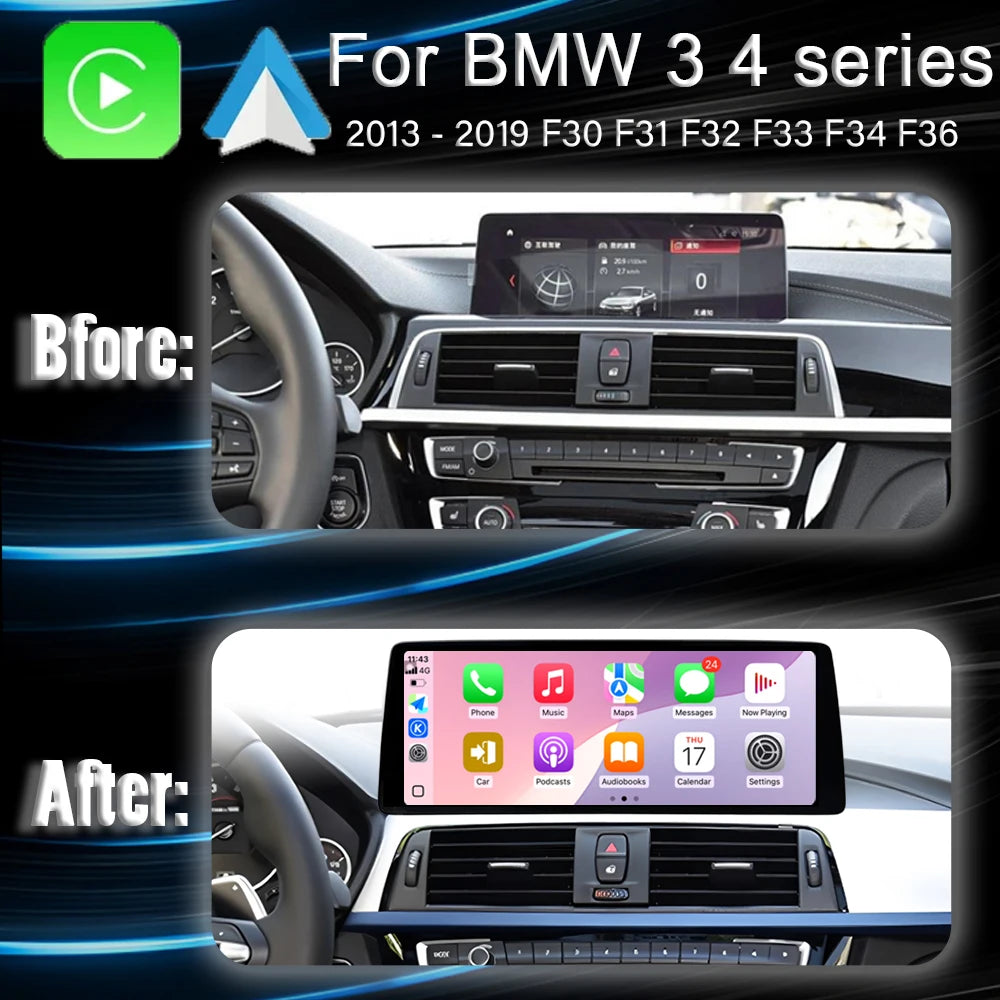 Android 14 Wireless Carplay Auto Radio Touch Screen For BMW 3 4 series F30 F31 F32 F33 F34