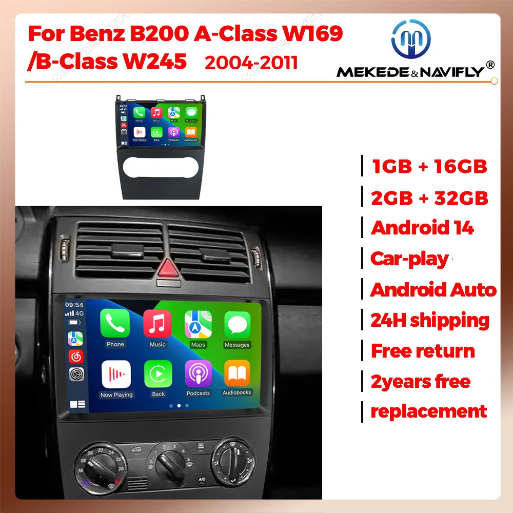 Android 14 Carplay android auto For Benz B200 A-Class W169 B-Class W245 2004-2011 car inte
