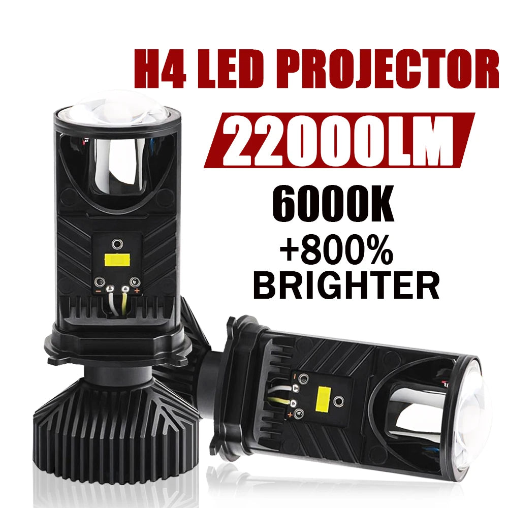 H4 LED Projector Mini Lens Headlight Canbus 22000LM High Low Beam Car Motorcycle Dual Proj
