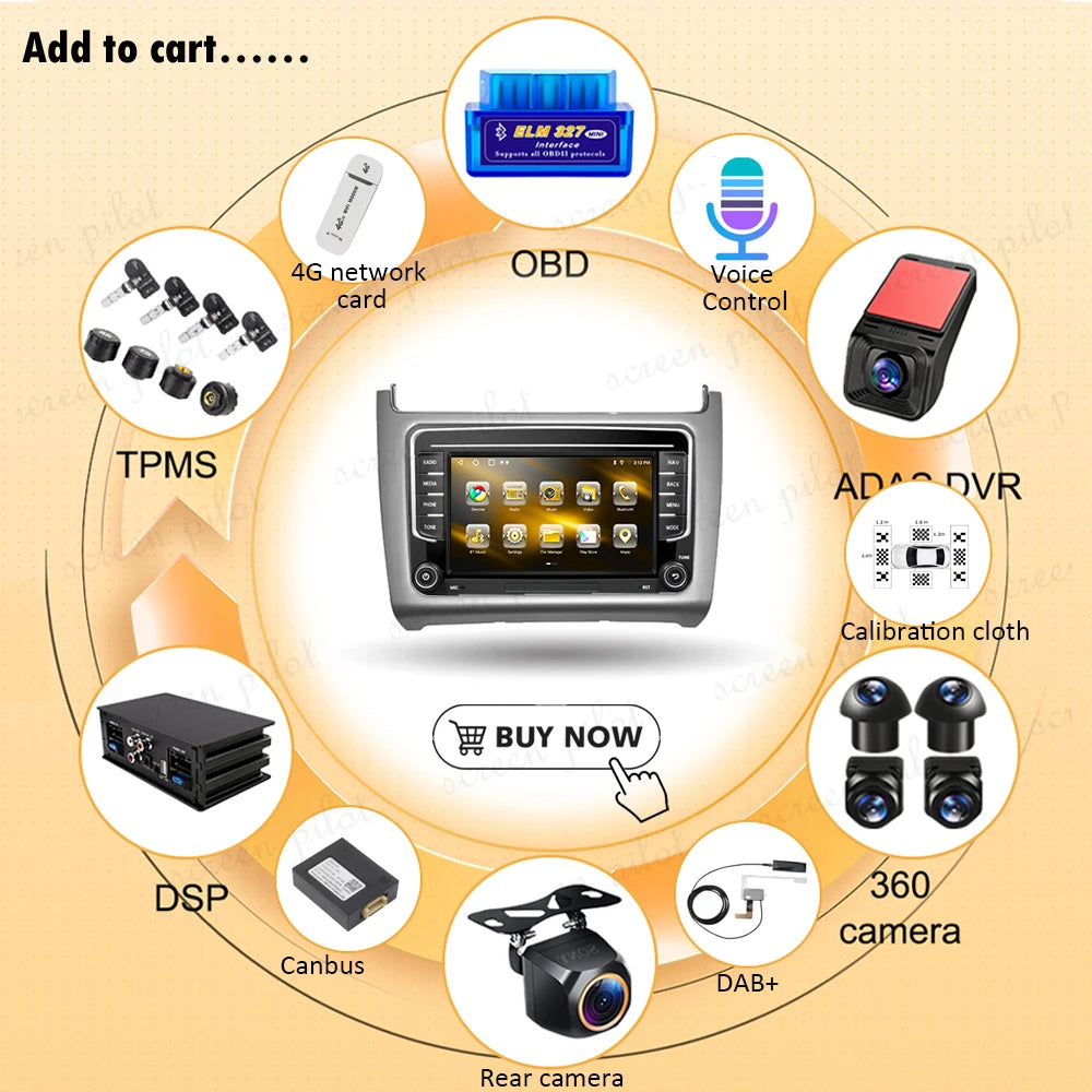 7" Car Radio For Volkswagen VW Polo 2014 2015-2017 Android 16 Multimedia Video Player Gps  | AUTOKITSHOP