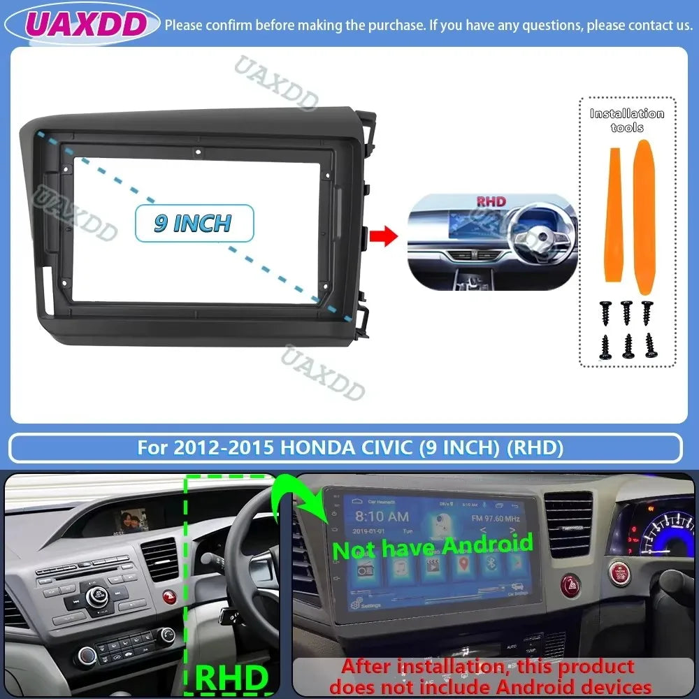 FOR 2012-2015 HONDA CIVIC 9INCH 2 Din Car Android frame Center fascia cable video harness