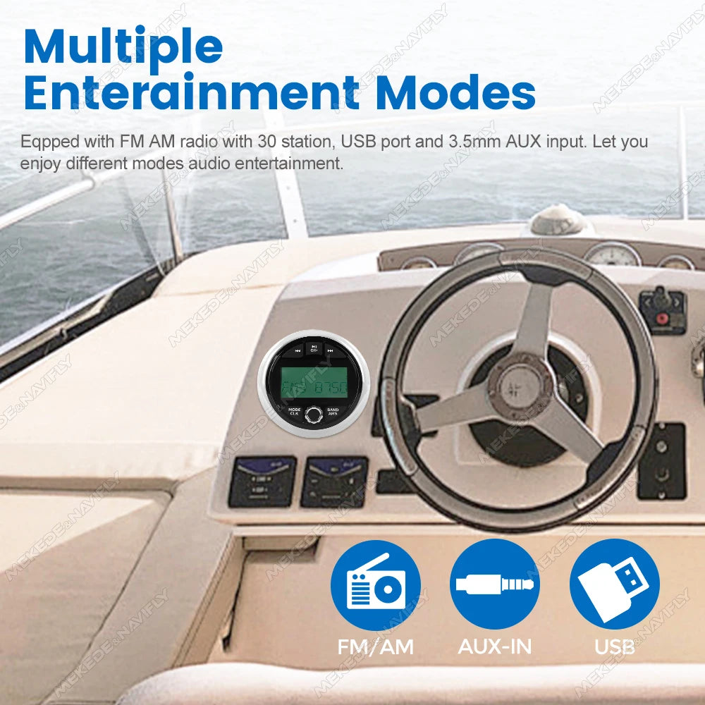 Boat Radio Waterproof Marine Stereo Source Media Player AM FM Receiver MP3 Play AUX USB EQ | AUTOKITSHOP