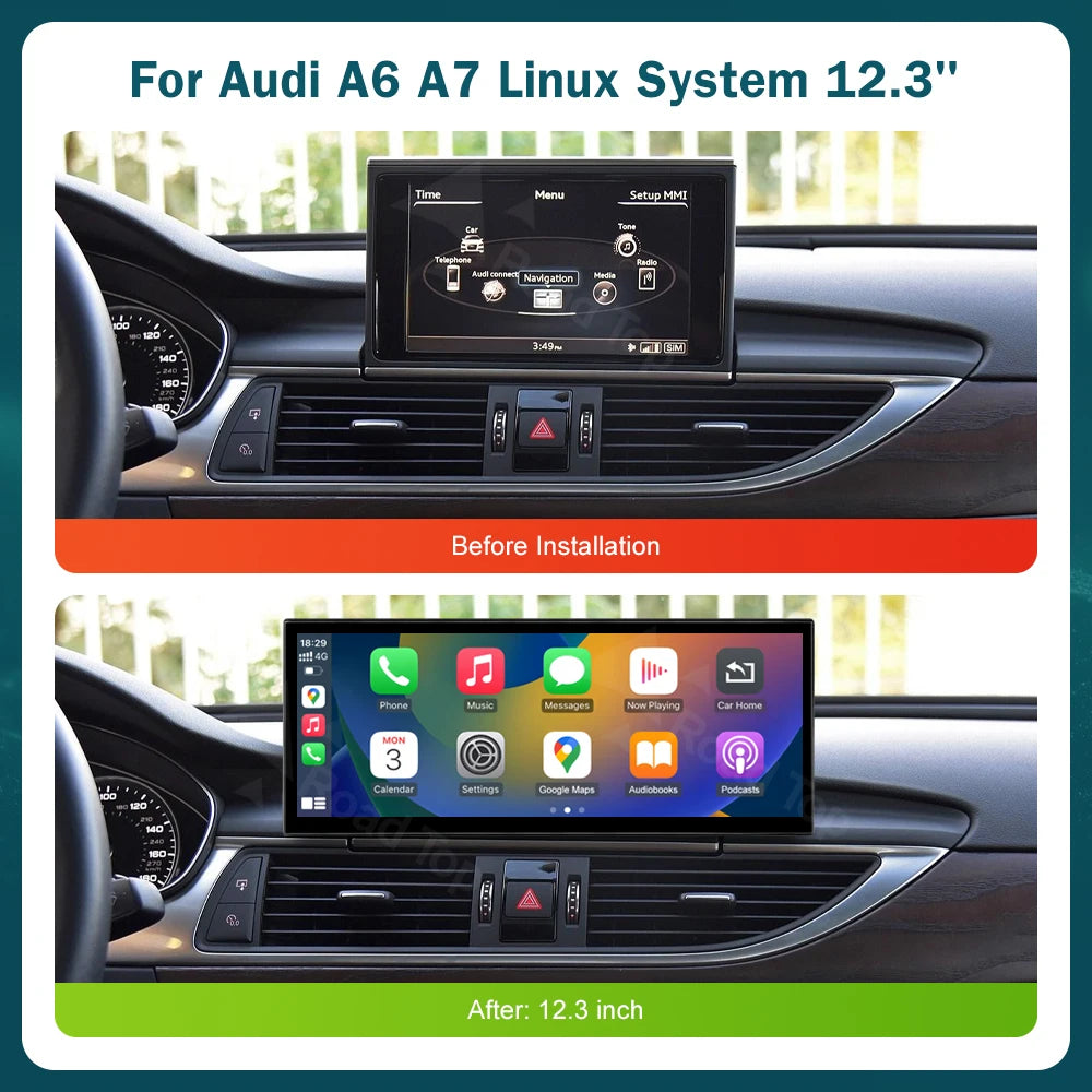RoadTop 12.3 inch Multimedia Linux Touch Screen For Audi A6 A7 2016-2018 MHI2 MIB2 Wireles