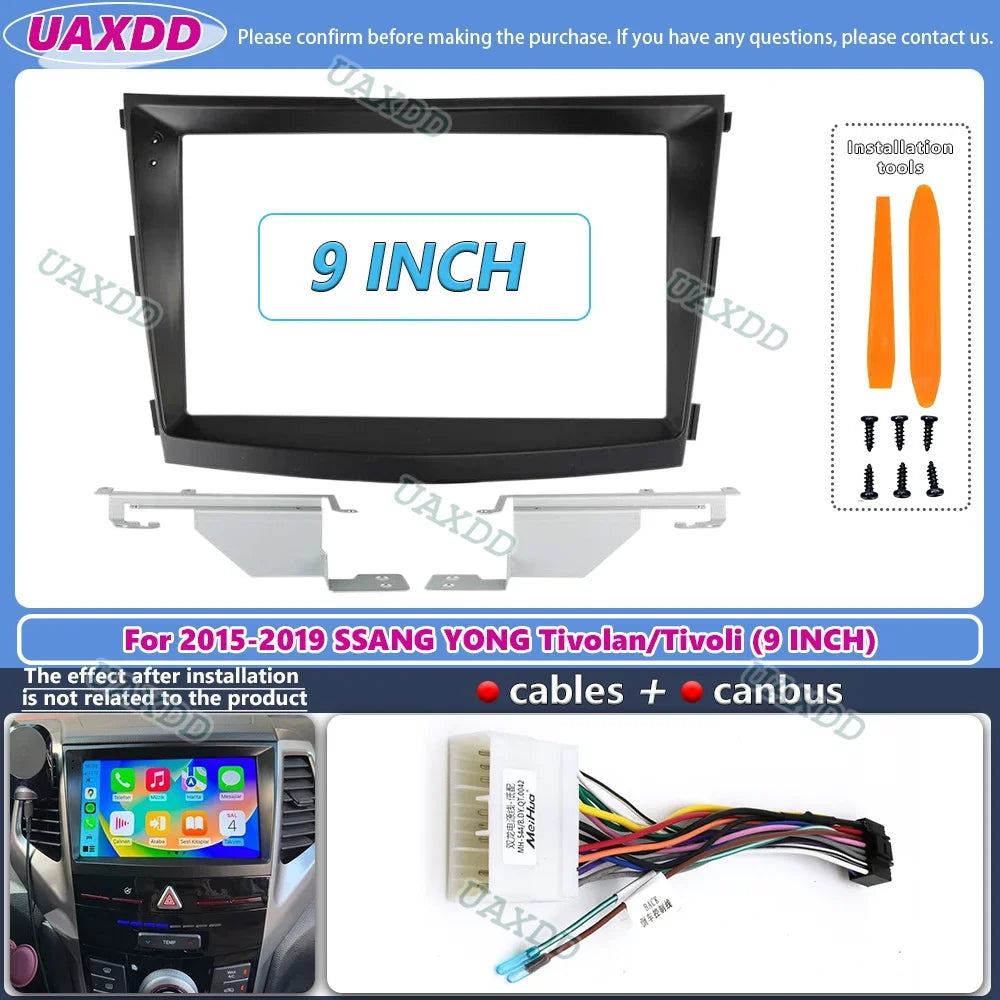 Car Accessory 2Din 9 Inch Radio Fascia DVD GPS MP5 Panel Frame for Ssangyong Tivoli Tivola