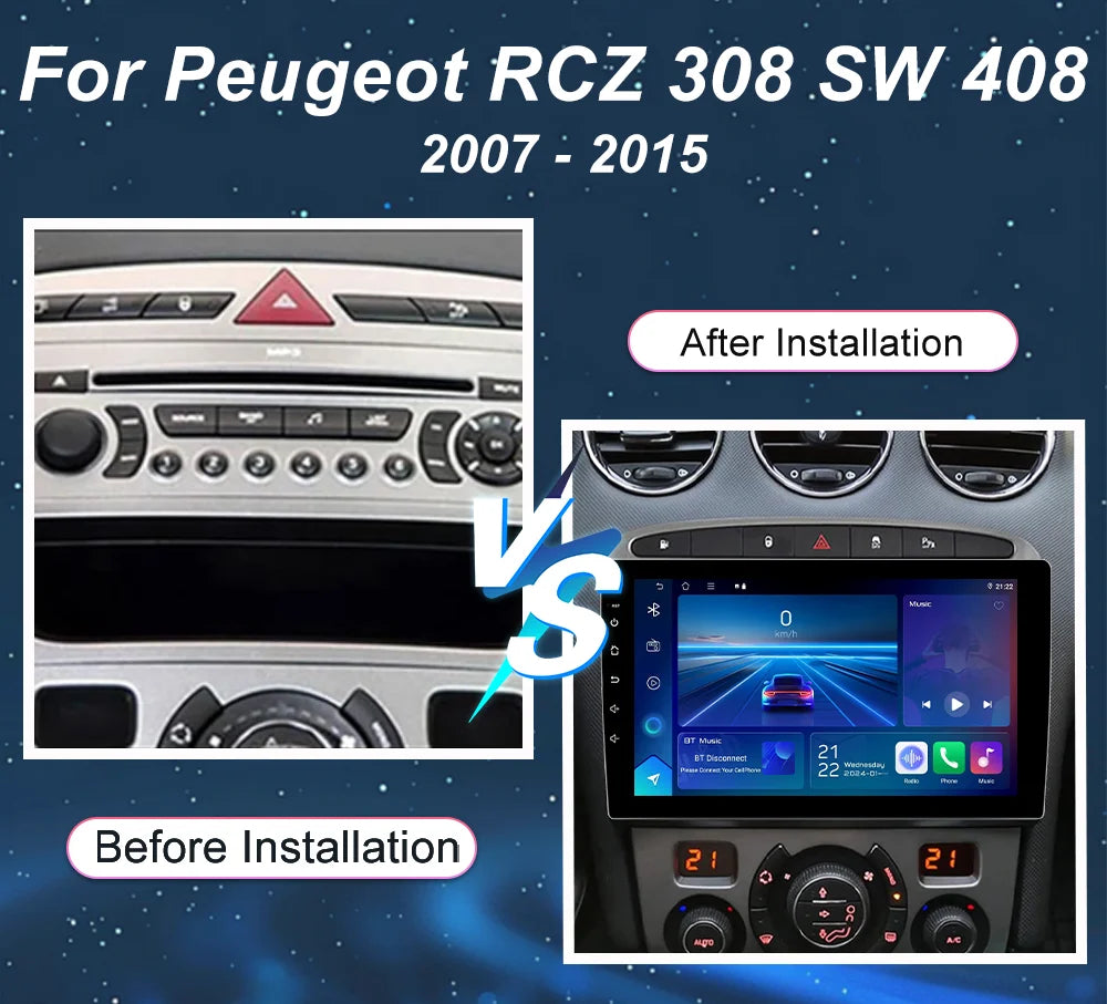 Android 16 Car Radio For Peugeot RCZ 308 SW 408 2007 - 2015 Stereo Head Unit DSP QLED BT G