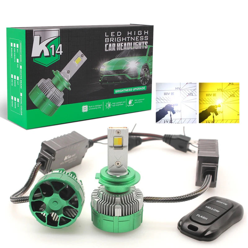 K14F Car LED Headlight 150W 12000LM Remote Control 3 Colors H1 H4 H7 H8 H9 H11 9005 9006 H