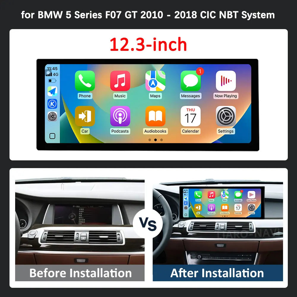 UItra-thin QLED Screen Android 16 for BMW 5 Series F07 GT 2010 - 2018 CIC NBT System Car V