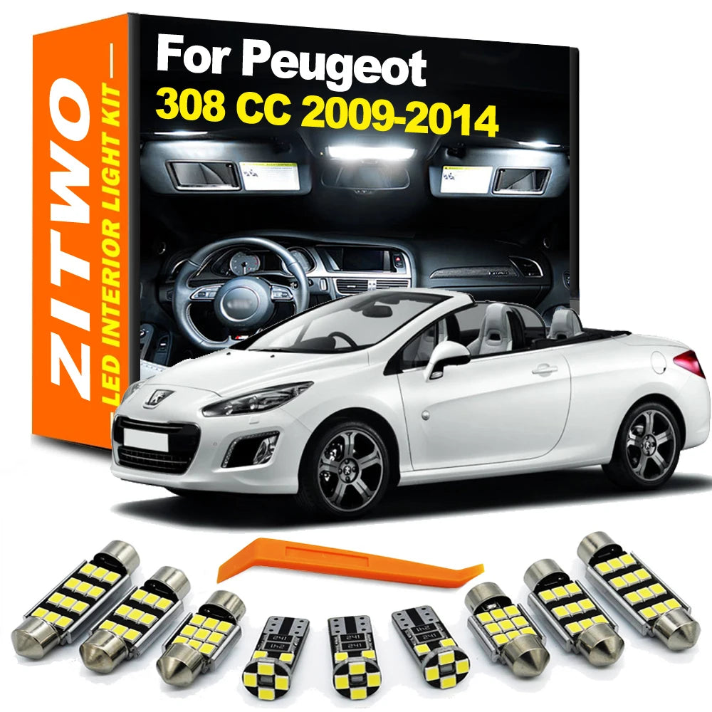 ZITWO 18Pcs Full LED Interior Light Kit For Peugeot 308 CC 308CC Cabrio 2009 2010 2011 2012 2013 2014 Foot Door Courtesy Lamp