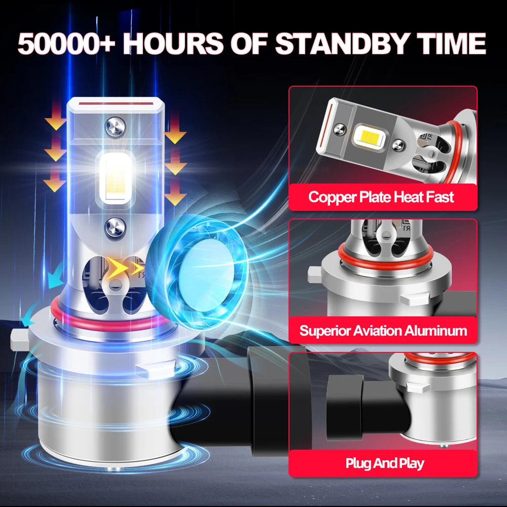 2/4Pcs 400W LED Light Mini Size Wireless HB3 HB4 Car Headlight with Fan 6000K For Jeep Gra