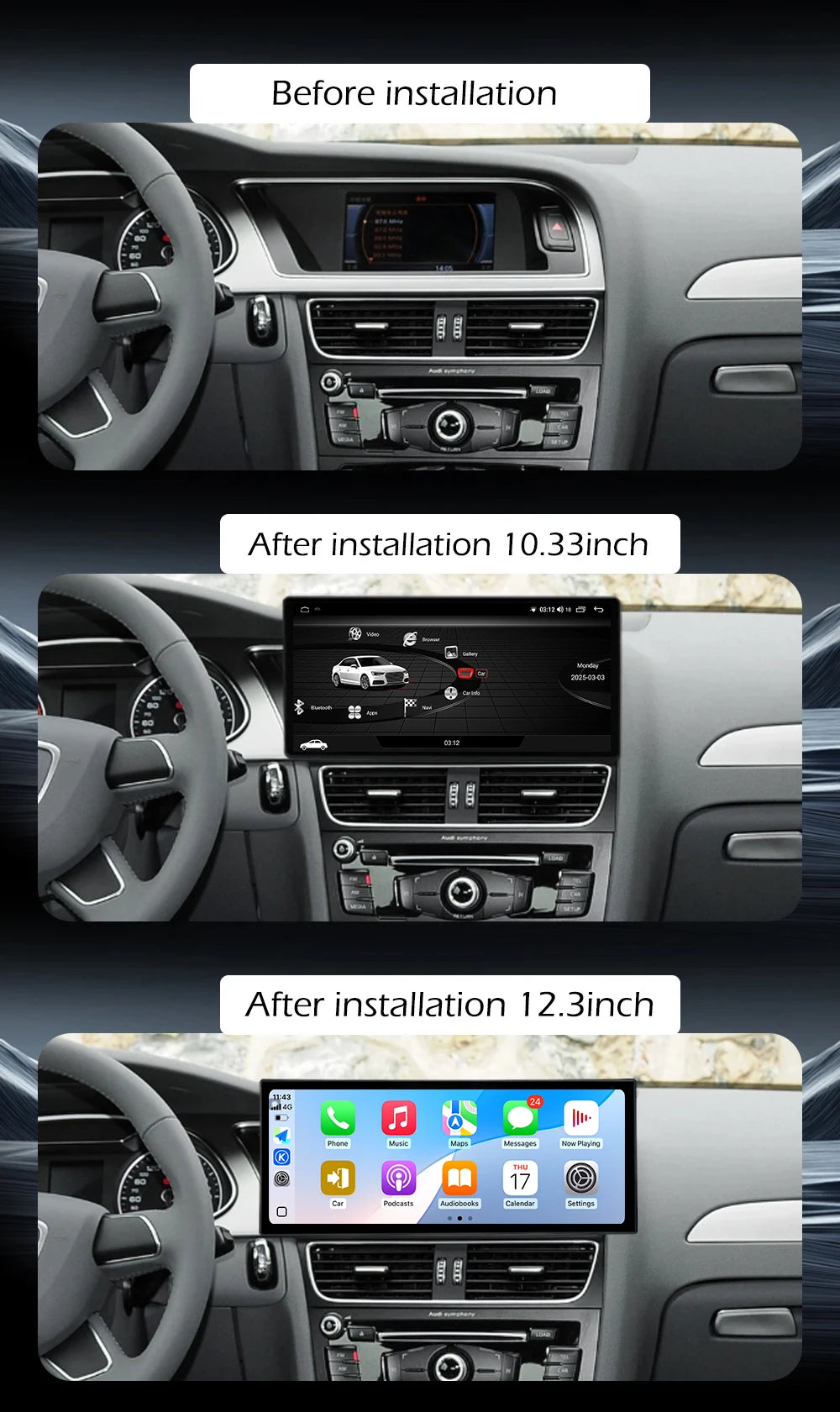 LHD For Audi A4 A5 2009-2016 Android 16 Car Video Multimedia Radio Player Bluetooth GPS Wi