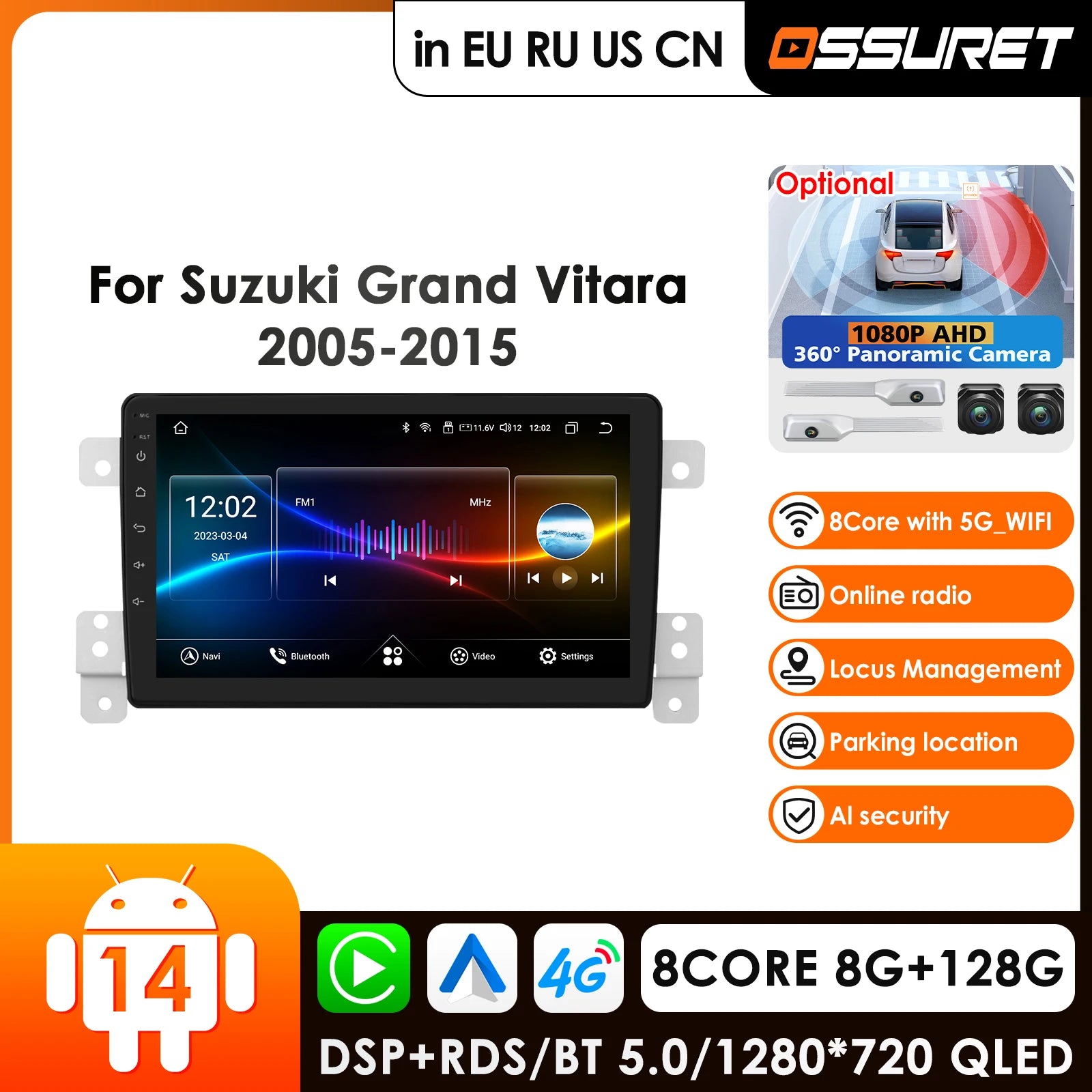 12.3" Car Radio GPS Android 14 for Suzuki Grand Vitara/Escudo 2005-2015 - 4G AI Systems Carplay Multimedia Video Player