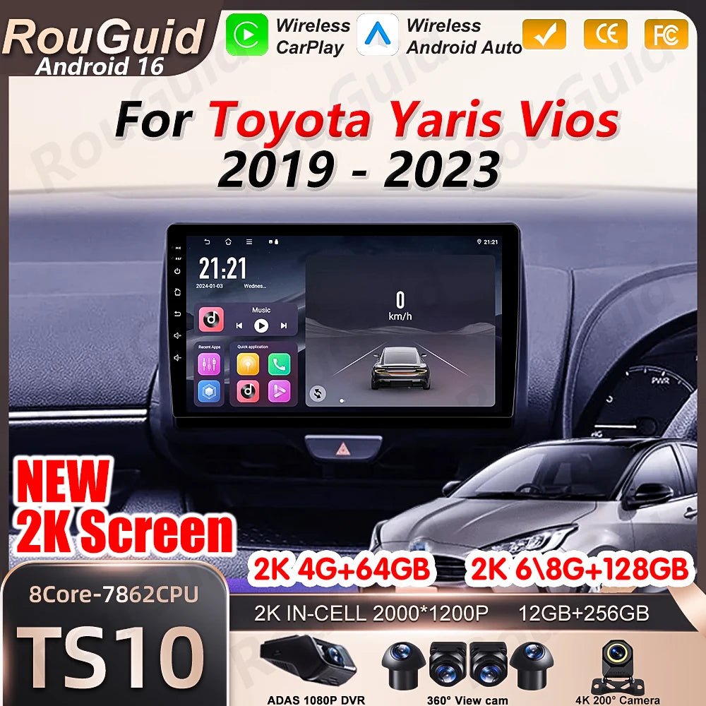 Android 16 Auto Car Radio For Toyota Yaris Vios 2019 - 2023 Carplay BT Car Stereo 5G Wifi  | AUTOKITSHOP