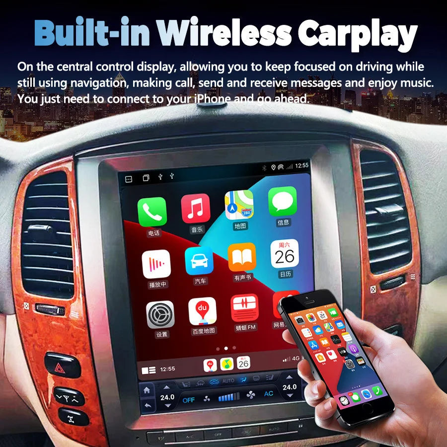 Android Screen Navigation For Toyota Land Cruiser 100 LC100 For Lexus LX470 GPS Car Radio