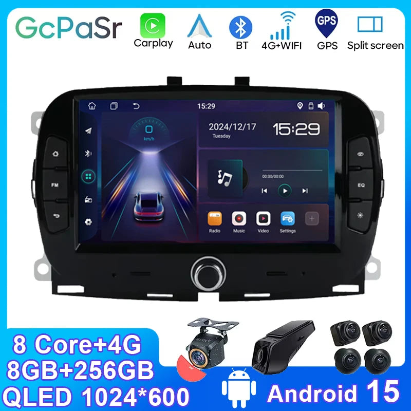 7" Head Unit Stereo For FIAT 500 2016 2017 - 2019 Wireless CarPlay Android Auto Car Radio